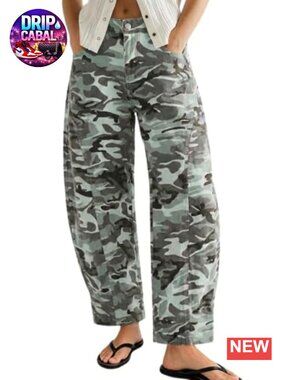 Women's Distressed Barrel Jeans Y2K Wide Leg High Waist Denim Ankle Pants